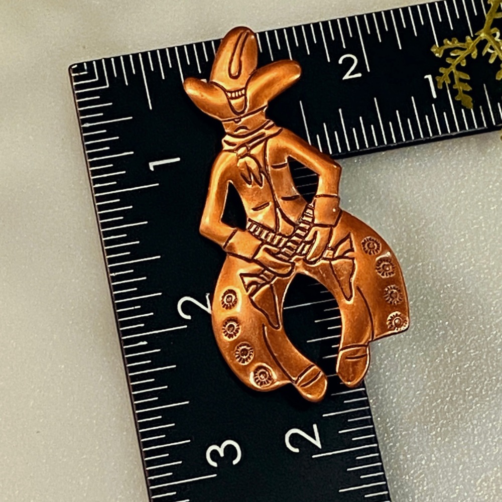 Navajo Vintage Bell Trading Post Copper Cowboy with Chaps Brooch/Pin RARE - Picture 9 of 9